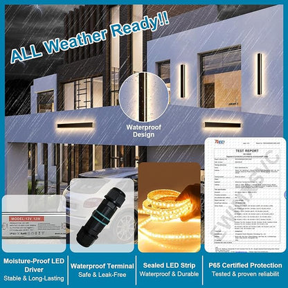 2pack 24inch Long Outdoor Wall Lights, IP65 Waterproof Wall Mounted Lights Black Porch Light LED Linear Exterior Wall Sconce Light 3000k Modern Outdoor Lights for House Garage Patio