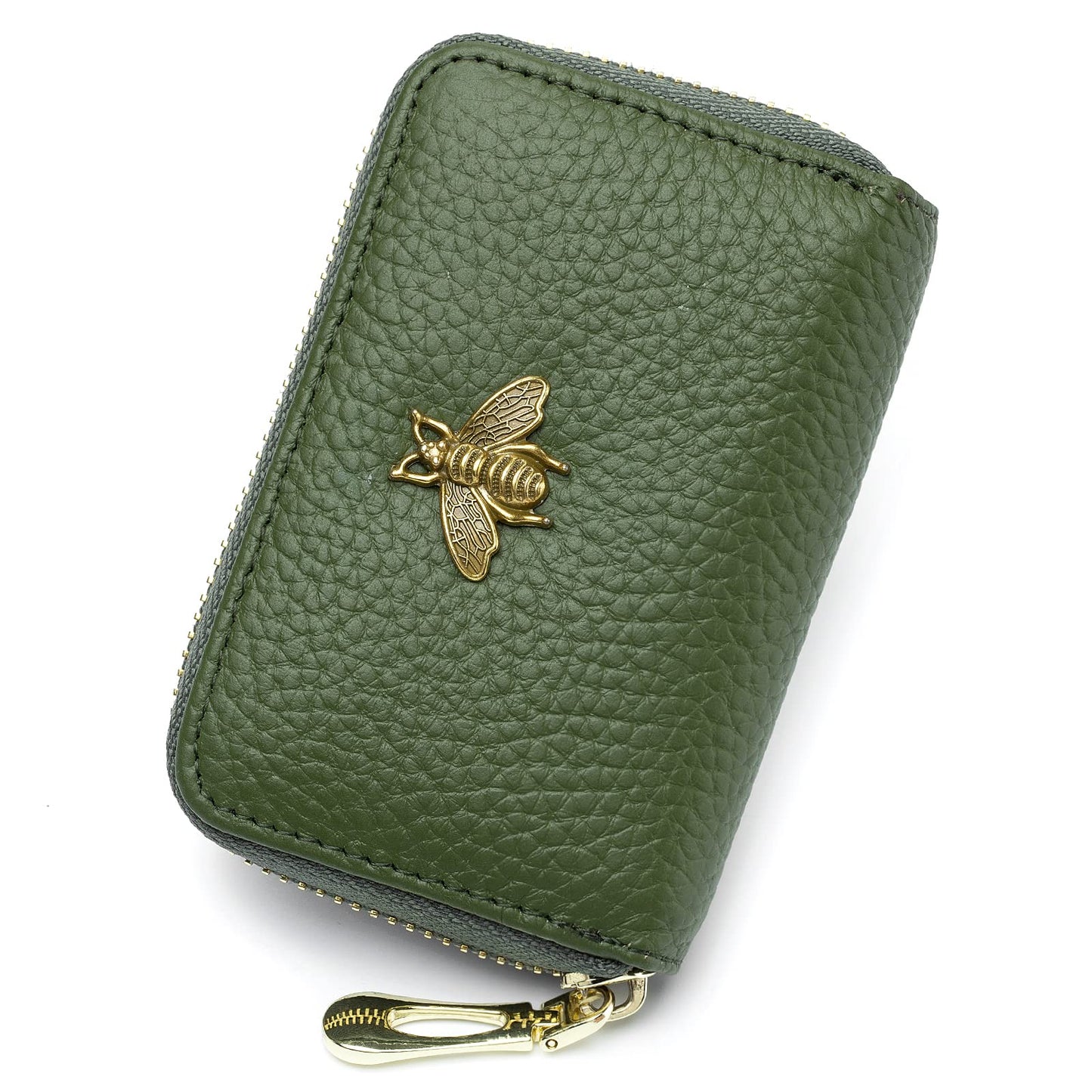 imeetu RFID Credit Card Holder, Small Leather Zipper Card Case Wallet for Women (Lite,Olive Green)