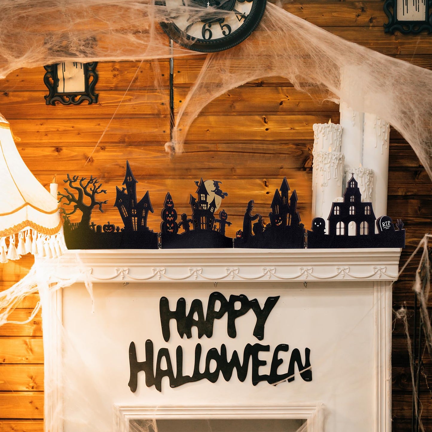 Colingmill 32 Inch Halloween Tabletop Decoration Wooden Halloween Themed Black Cemetery and Haunted House Signs Farmhouse Centerpiece Decor for Home Kitchen Table Shelf Decor