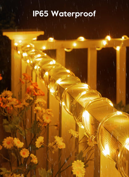Brightown Solar Rope Lights, 39FT 100LED Outdoor Solar String Lights, IP65 Waterproof Solar Powered Fairy Lights with 8 Lighting Modes for Party Garden Yard Home Holiday Tree Decoration, Warm White