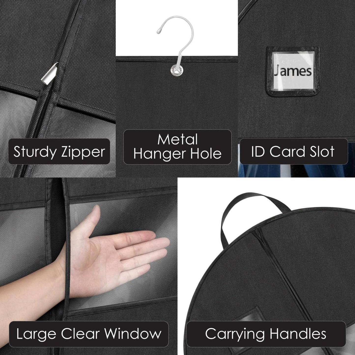 Mber 43" Gusseted Heavy Duty Garment Bags for Travel with Accessories Zipper Pocket Shoe Storage, Hanging Clothes Travel Bag for Dresses, Suit, Coats, Tuxedo, Gowns Travel Essential, Black, 1 pack
