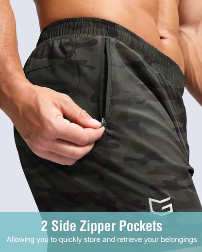 G Gradual Men's Athletic Running Shorts with Zipper Pockets Quick Dry 7"/ 5"/ 9" Workout Gym Shorts for Basketball Hiking(Green Camo,5S)