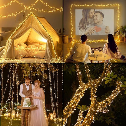 2 Pack 33Ft 200 LED String Light Battery Powered, Outdoor Waterproof Warm White String Lights with Remote, Dimmable Twinkle Lights for Bedroom Wedding Party Classroom Tree Christmas Decoration