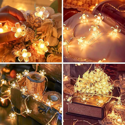 ITICdecor Flower String Lights 15 FT 30 LED Fairy Christmas Lights Battery Operated Indoor&Outdoor Twinkle Lighting Bedroom Decor for Party Wedding Xmas Tree (Warm White)