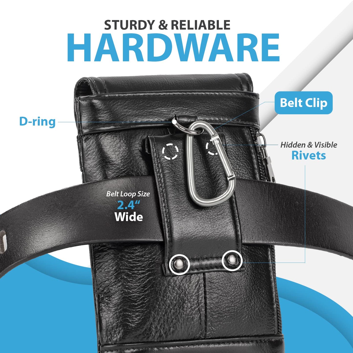 Hengwin Genuine Leather Cell Phone Holster for Belt, Belt Pouch Fits for iPhone 17 Pro 16e 15 Pro 14 Pro 13 Pro 12 Pro Samsung Galaxy S25 S24 S23 S22 Belt Holder Phone Case with Belt Clip (Black)