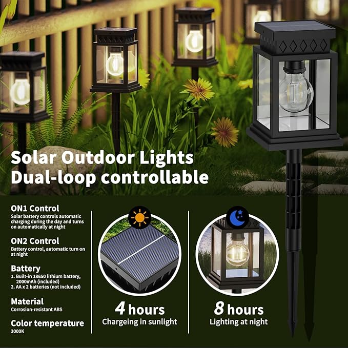 Solar Pathway Lights Outdoor for Pathway Garden Yard Patio Driveway, Solar Walkway Lights Auto On/Off, Warm White, Up to 8H Lighting (8 Pack)