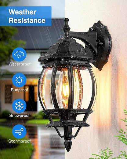VIANIS Outdoor Porch Light Dusk to Dawn, Black Exterior Lighting Fixtures Wall Mount for House, Modern Outdoor Wall Sconce Lantern for Front Door, Patio, Anti-Rust Waterproof Coach Lights for Garage