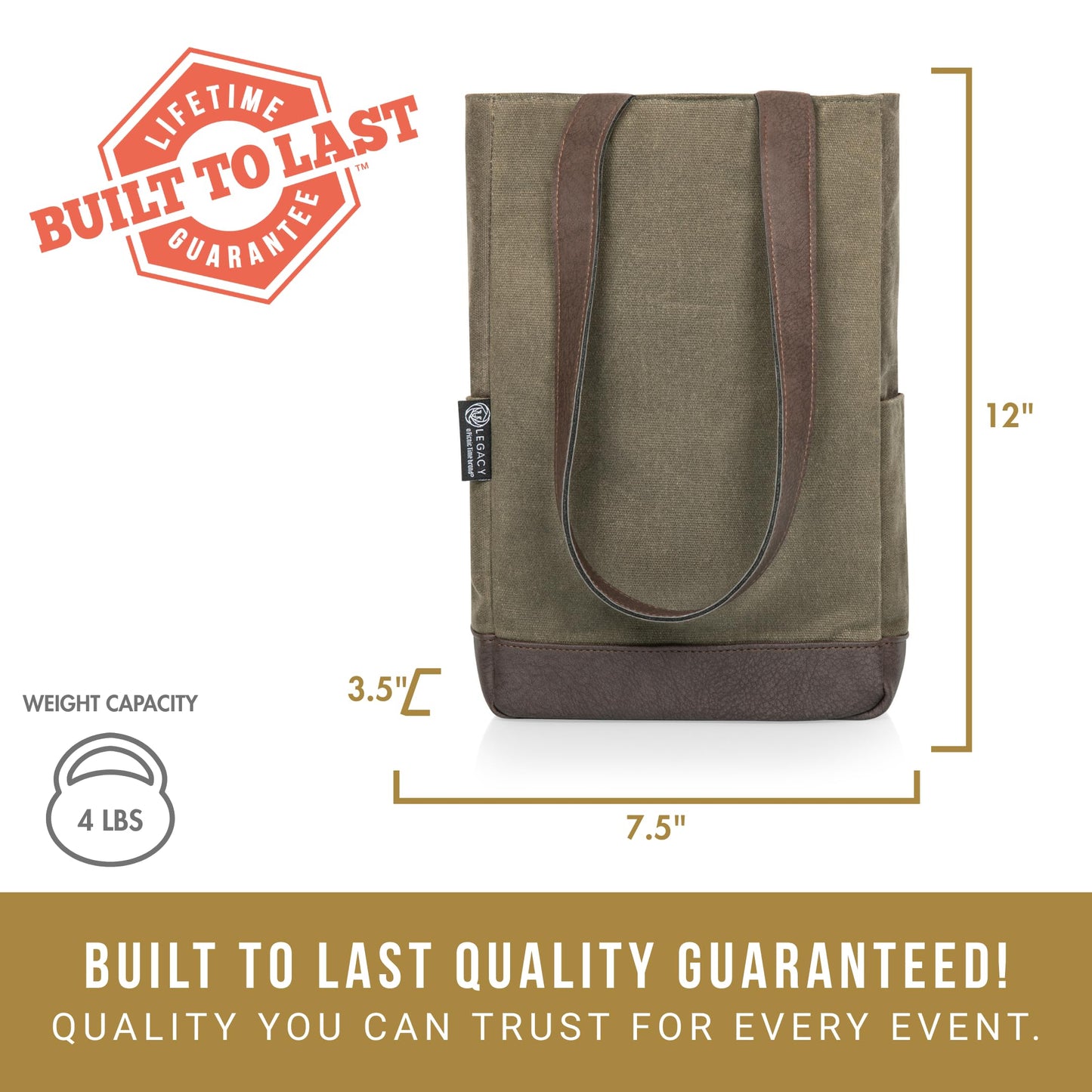 Legacy - a Picnic Time Brand, 2-Bottle Insulated Wine Bag, Distressed Waxed Canvas Wine Tote Bag, Wine Gift Bag