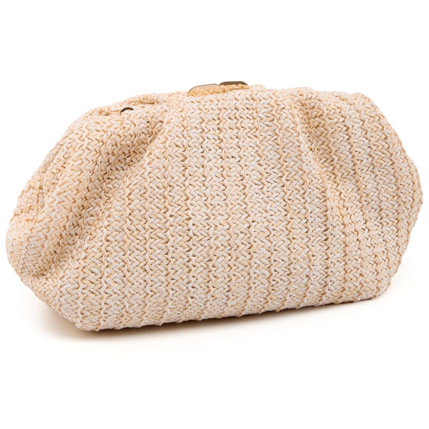 Gurina Pleated PU Straw Clutch Purse for Women Formal - Evening Bag with Detachable Chain for Weddings, Proms (JBB Beige)