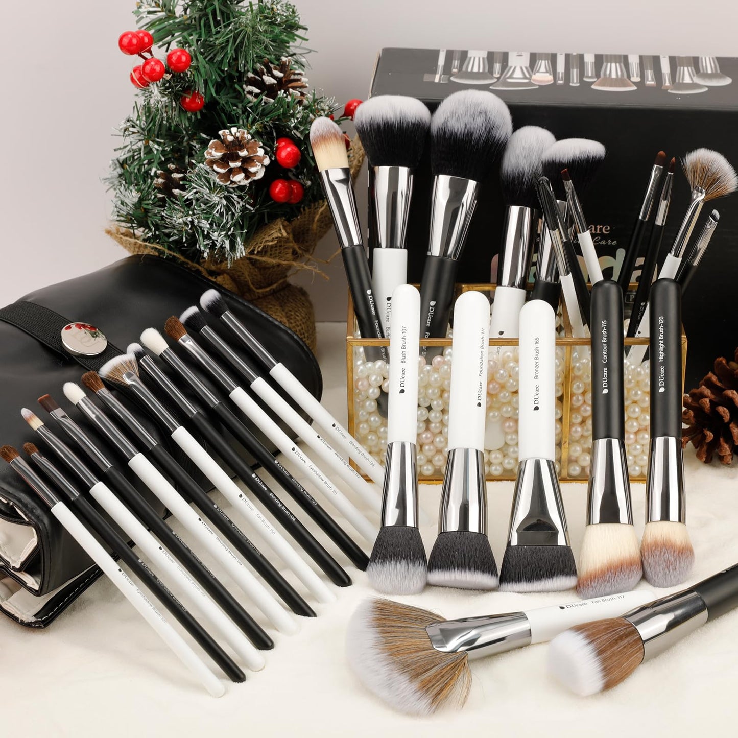 DUcare Makeup Brushes Set Professional 27Pcs Makeup Brushes Premium Synthetic Kabuki Foundation Blending Face Powder Blush Concealers Eye Shadows Make Up Brushes Kit White