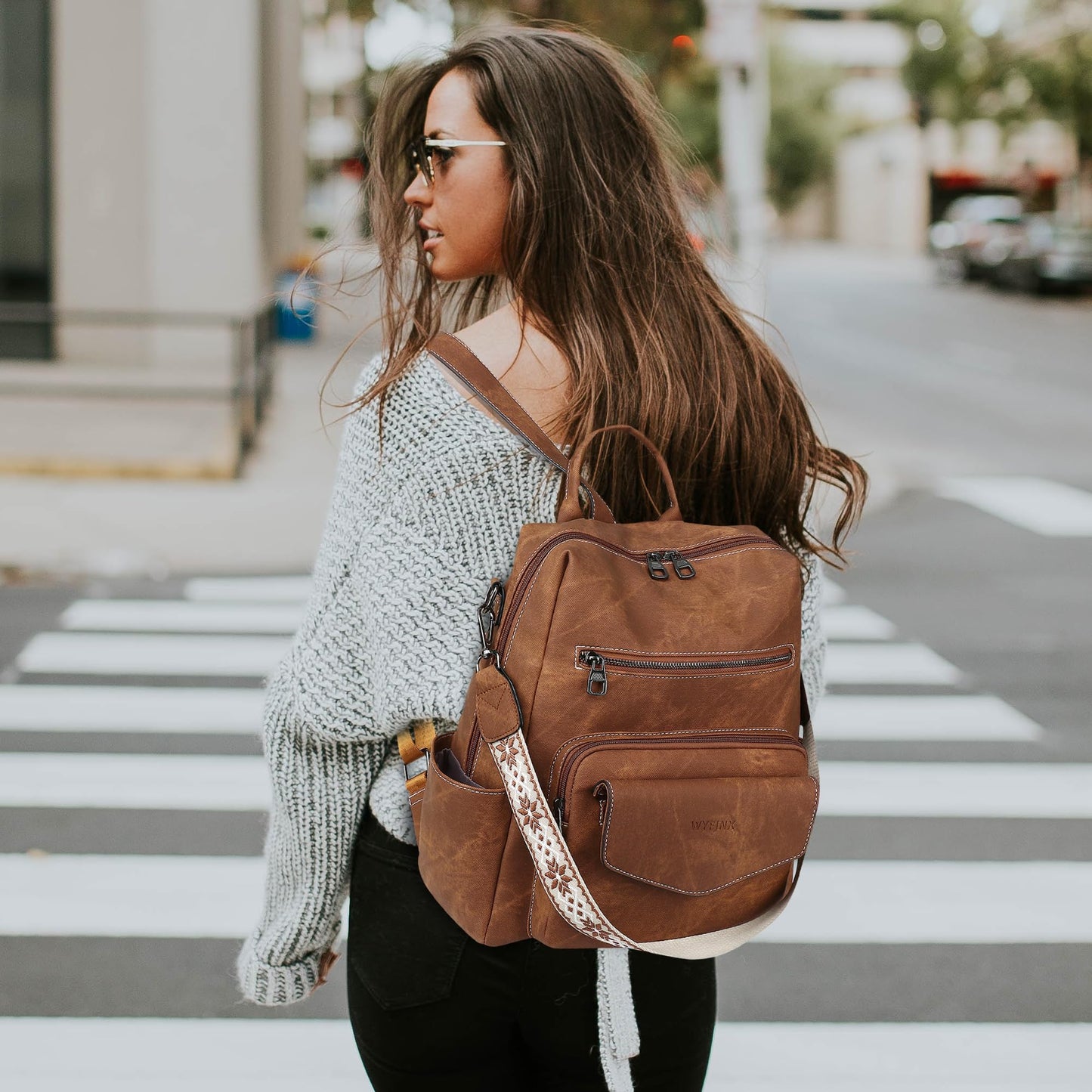 WYFJNX Backpack Purse for Women PU Leather Backpack Ladies Fashion Handbag Designer Shoulder Bag Small Travel Bag Brown