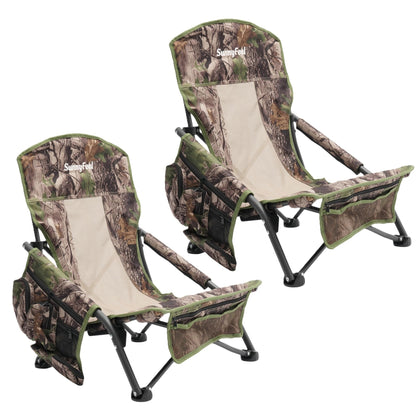 SUNNYFEEL Portable Low Profile Hunting Chair for Ground Blind, Lightweight Folding Turkey Hunting Chair with Silent Steel Frame, No-Sink Feet & Carry Strap, Camo Hunting Seat