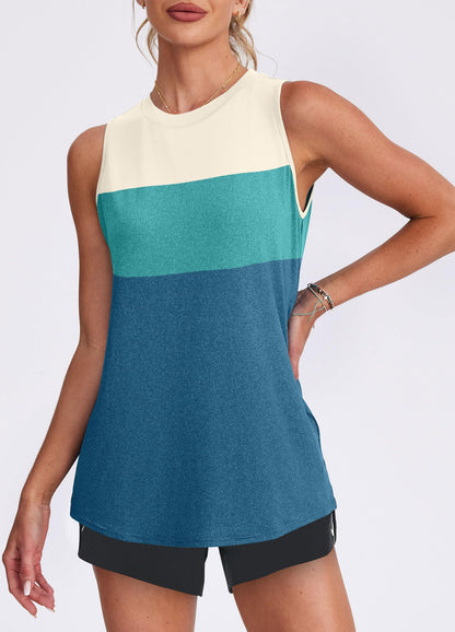 Workout Tank Tops for Women Athletic Running Sleeveless Shirts Activewear Gym Yoga Tops White Green Blue L