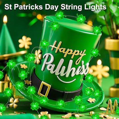 Aogist St. Patrick 's Day Decorations Clover String Lights, 16 ft 50 LED Green Shamrock Fairy Light for Saint Patrick’s Day Decor, Lucky Irish Decals Party Ornaments, Irish Party Supplies (1 Pack)