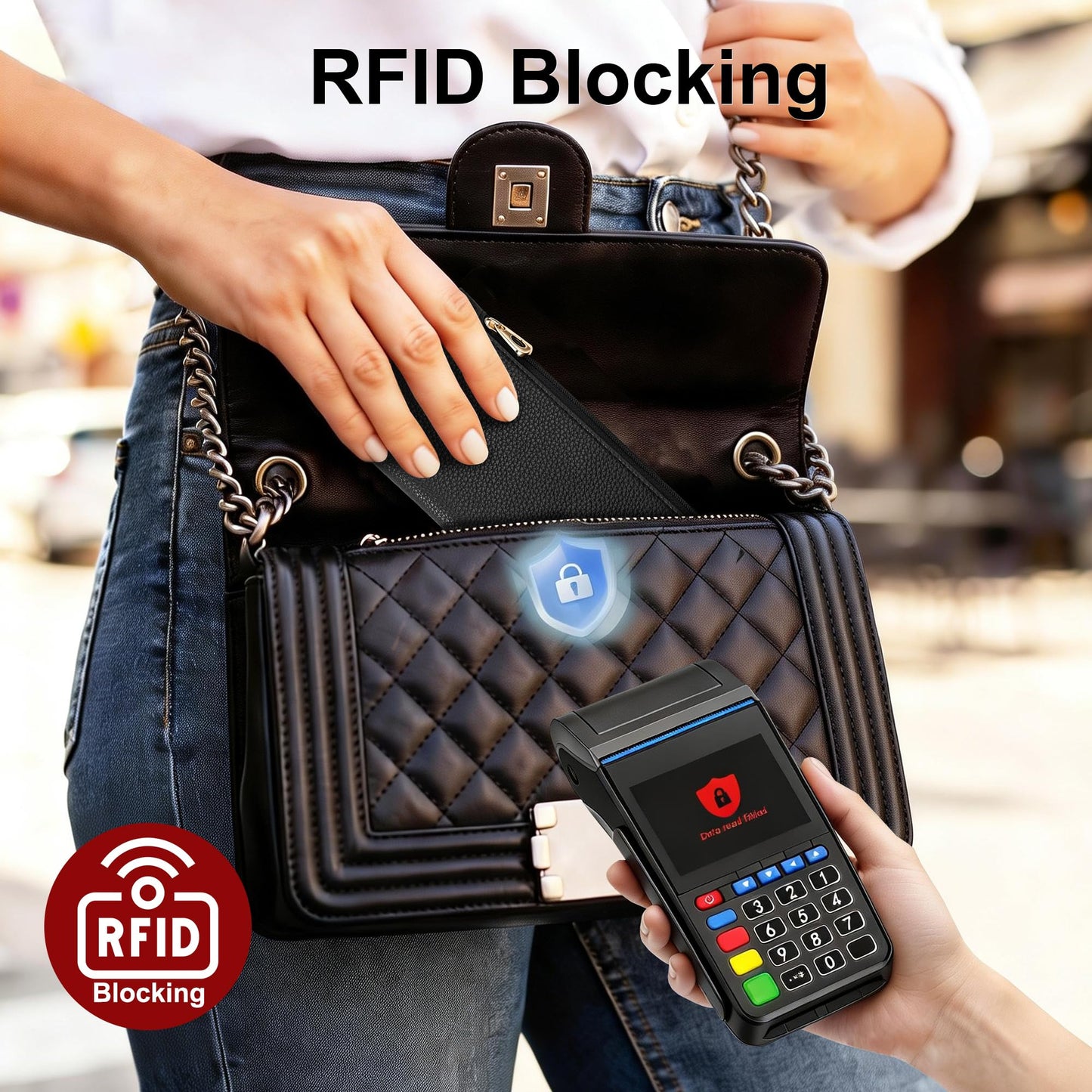 Tipmile Slim Wallet for Women, RFID Blocking Credit Card Holder, Ladies Bifold Wallet with Zipper, Black