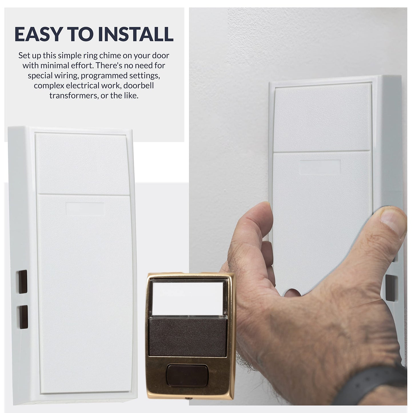 Newhouse Hardware MCHBV Wireless Mechanical Two-Note Chime and Door Button with Built-in Viewer, One Size, White/Brass
