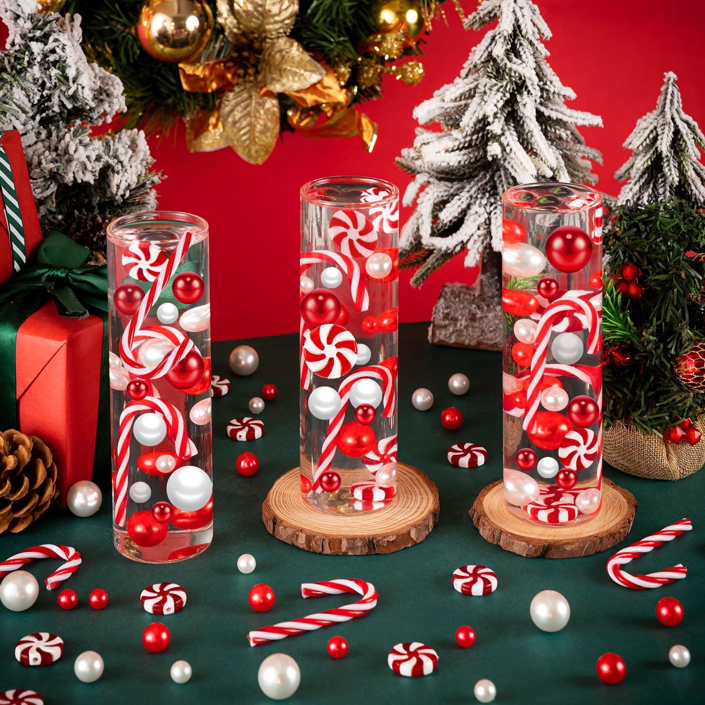 ZHWKMYP 240Pcs Christmas Vase Filler Decorations, Christmas Floating Vase Filler for Centerpieces, White and Red Candy Cane Decor