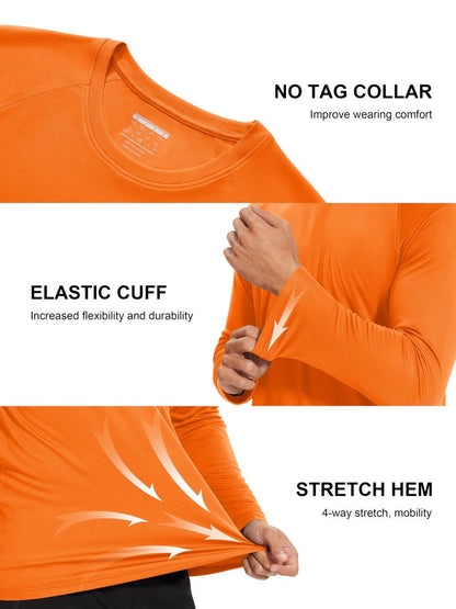 MAGCOMSEN UV Shirts for Men Rashguard Long Sleeve Sun Running Workout Fishing Hiking Quick Dry Swim UPF 50 Shirts Orange