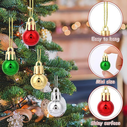 Jansun 120PCS Christmas Mini Balls Ornaments Miniature Xmas Tree Hanging Decorations Small Vintage Glitter Balls for Holiday Party Outdoor Indoor DIY Craft Decor Supplies