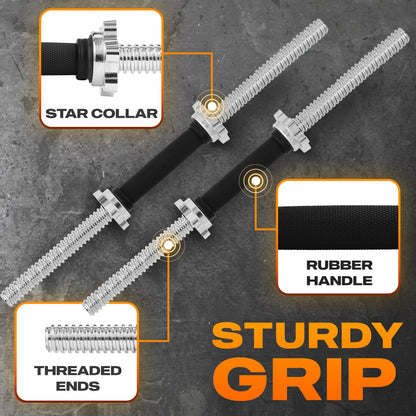 Yes4All Pair of Threaded Dumbbell Handles 14/16/18/24 inch, Chrome/Rubber Grip, Fit 1” Plates, Weight Bar Connector