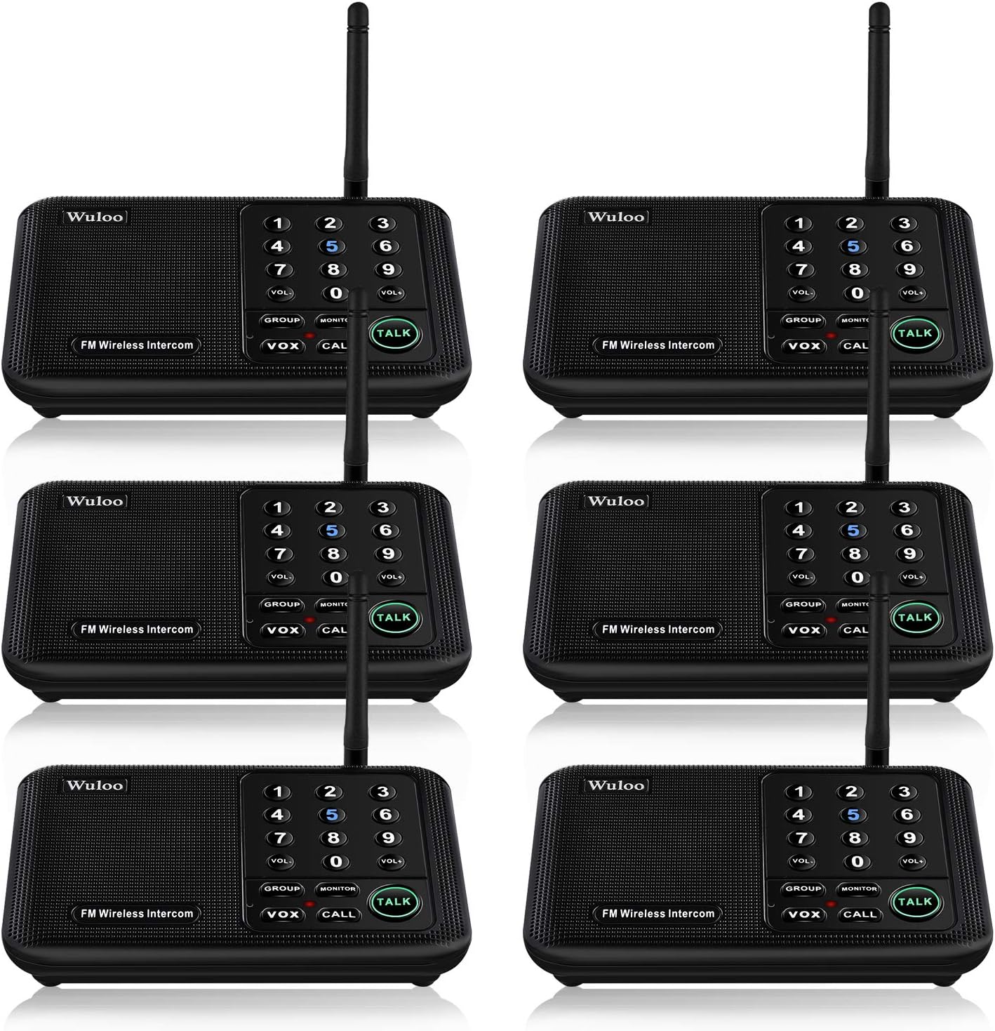 Wuloo Intercoms Wireless for Home 5280 Feet Range 10 Channel 3 Code, Wireless Intercom System for Home House Business Office, Room to Room Intercom, Home Communication System (6 Packs, Black)
