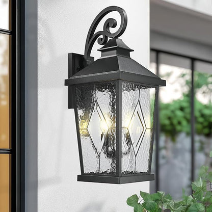 Emliviar Outdoor Light Fixture for Porch, 27-Inch Extra Large Exterior Porch Lantern Light, Waterproof Aluminum Outdoor Wall Sconce in Black Finish, WE301BL-SD BK