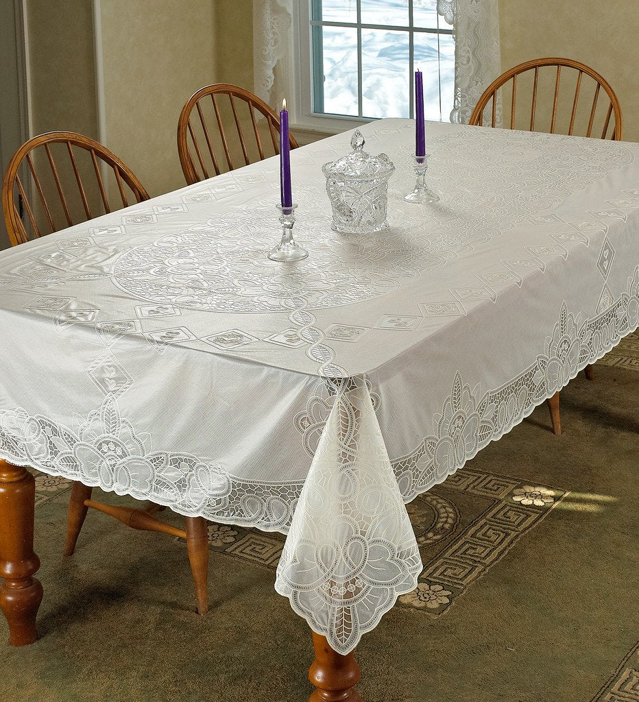 Violet Linen Vinyl Lace Betenburg Design Tablecloth Beige 60" by 104" Oblong/Rectangle