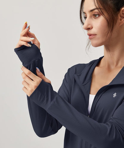 Soothfeel Women's UPF 50+ Sun Protection Hoodie Jacket Lightweight Long Sleeve Sun Shirt for Women with Pocket Hiking Outdoor Navy Blue 3XL