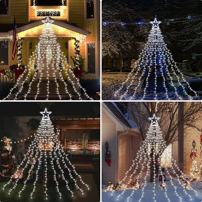 Christmas String Lights Outdoor Decoration 317 LED Star Fairy String Lights 8 Modes & Waterproof for Party Wedding Patio Yard New Year Holiday Indoor Outdoor Cool White