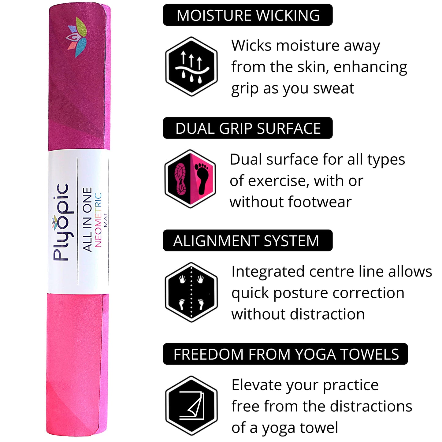 Plyopic. All In One Yoga Mat | Luxury Sweat-Grip Mat/Towel Combo | Ideal for Yoga, Hot Yoga, Bikram, Pilates, Workout & Exercise | Eco-Friendly Natural Rubber