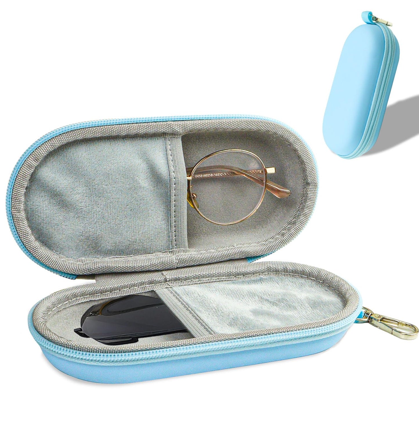 CHANGAR Double Eyeglasses Case PU Hard Shell Dual Glasses Case，Multiple Leather Sunglasses Organizer with Clip Double Eyewear Storage for Men Women Travel(Blue)