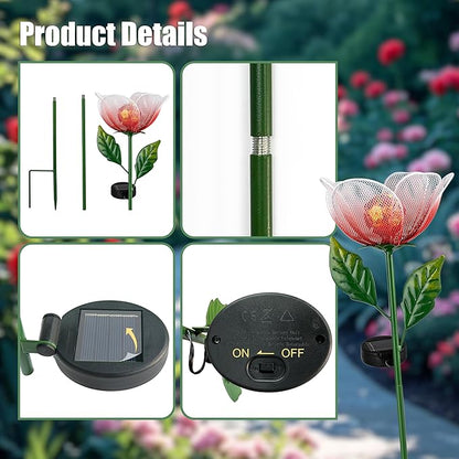 Flower Solar Lights for Outside,2 Pack Metal Flower Solar Lights for Outside,Tulip Solar Powered Garden Light Outdoor Decor,Housewarming Ornament for Patio, Lawn, Yard, Pathway (Breathing Light)