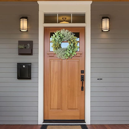 Sullivans Eucalyptus Wreath for Front Door, 26" Mixed Olive Green Pod Leaf Round Summer Wreaths, Indoor Outdoor Greenery Decorations for Fireplace, Mantle, Home Décor