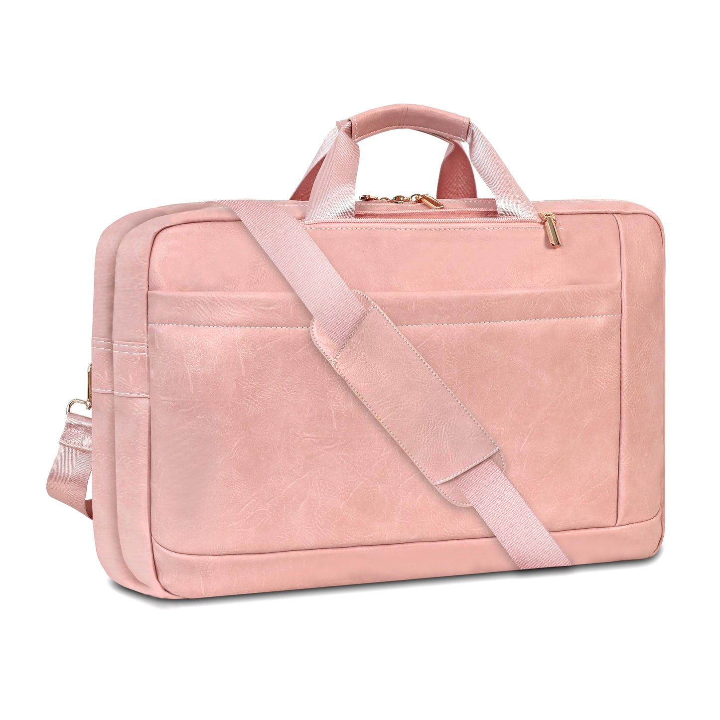 Stuery Faux Leather Messenger Bag for Men 17-17.3 Inch: Laptop Bag Briefcase Computer Handbags Shoulder Crossbody Bag with Padded Laptop Sleeve for Work College Travel, PU Pink