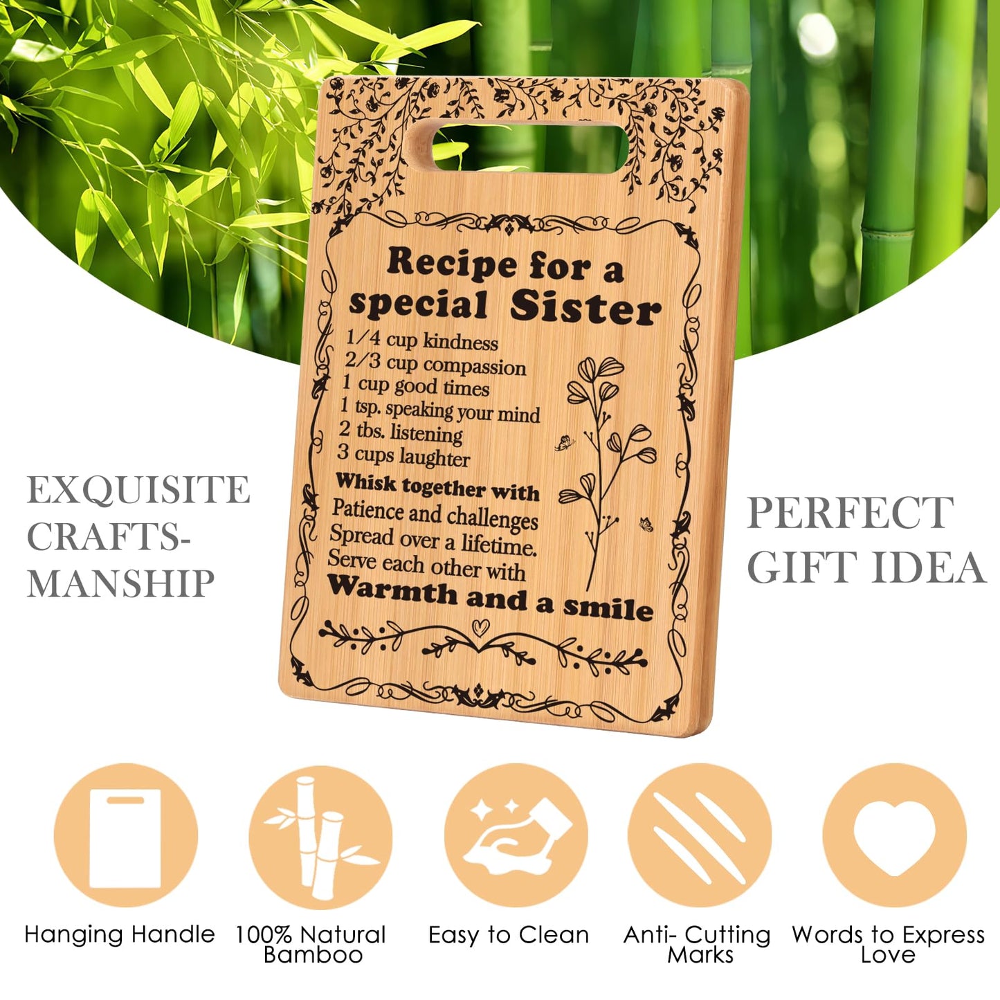 TuSuQing Sister Birthday Gifts Sister Gifts from Sister Christmas Gifts for Sister Best Friendship Gifts for Bestie BFF Best Friend Soul Sister To My Sister Kitchen Present Cutting Board Set (C-15-B)