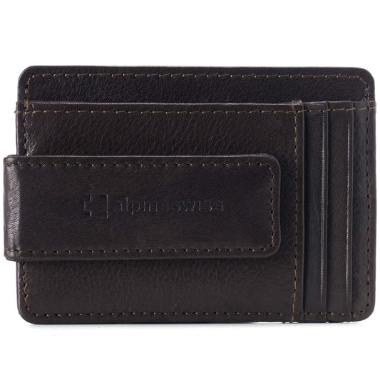 Alpine Swiss Harper Mens RFID Slim Money Clip Front Pocket Wallet Minimalist Leather ID Card Holder Brown