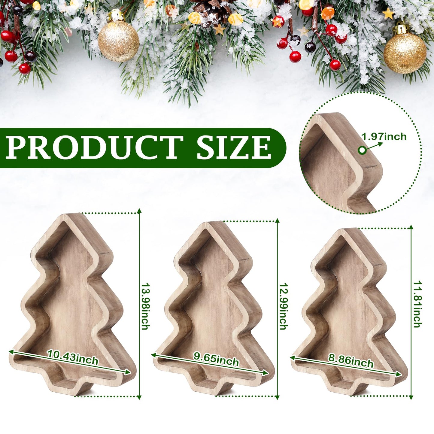 Sliner 3 Pcs Wooden Christmas Tree Trays Christmas Serving Decorative Platter Food Serving Dishes Rustic Farmhouse Style Fruit Platter Tray for Xmas Holiday Party Housewarming Gift Kitchen Dinnerware
