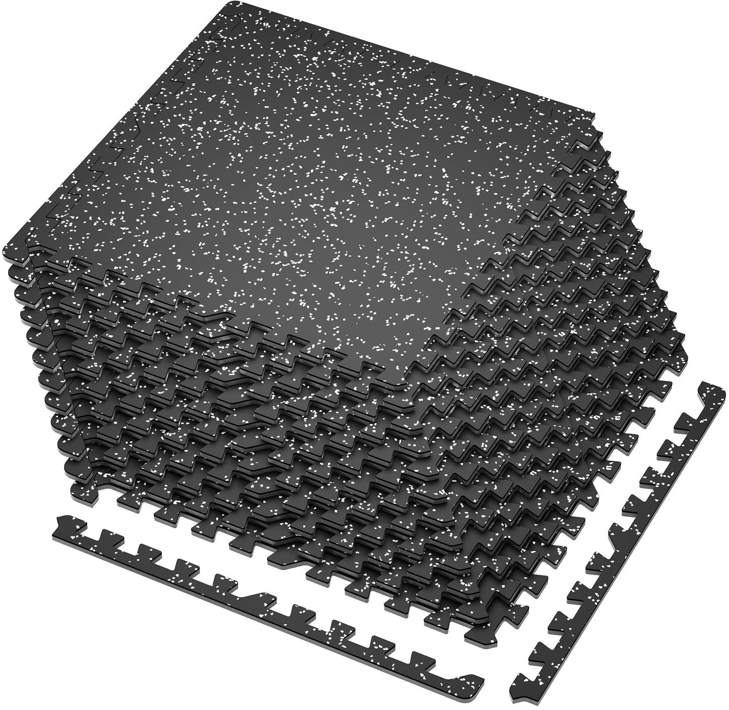 SUPERJARE 0.4'' Thick 36 Pcs 144 Sq Ft Rubber Top Exercise Equipment Mats, High Density EVA Foam Mats with Rubber Top, Interlocking Gym Flooring for Home Gym, Protective Workout Mat, Black/Grey