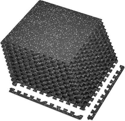 SUPERJARE 0.4'' Thick 36 Pcs 144 Sq Ft Rubber Top Exercise Equipment Mats, High Density EVA Foam Mats with Rubber Top, Interlocking Gym Flooring for Home Gym, Protective Workout Mat, Black/Grey