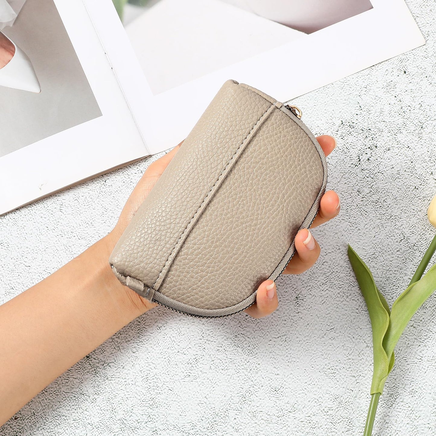 GAEKEAO Coin Purse for Women Small Change Key Pouch Vegan Leather large Capacity mini Portable Ladies Wallet with Zipper