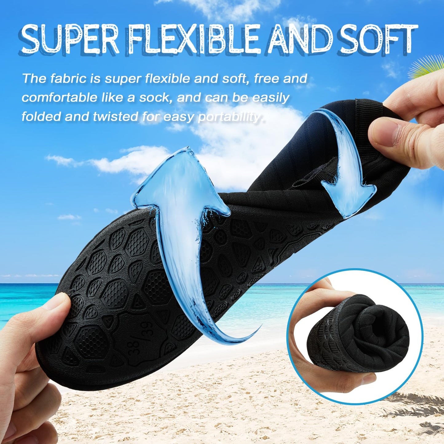 ANLUKE Water Shoes Barefoot Aqua Yoga Socks Quick-Dry Beach Swim Surf Shoes for Women Men Black/Solid 36/37