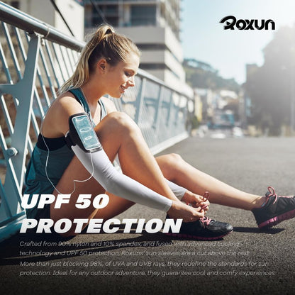 ROXUN 4 Pairs Arm Sleeves, Cooling UV Sun Protection Sports Compression for Men/Women Black+White+Dark Gray+Red