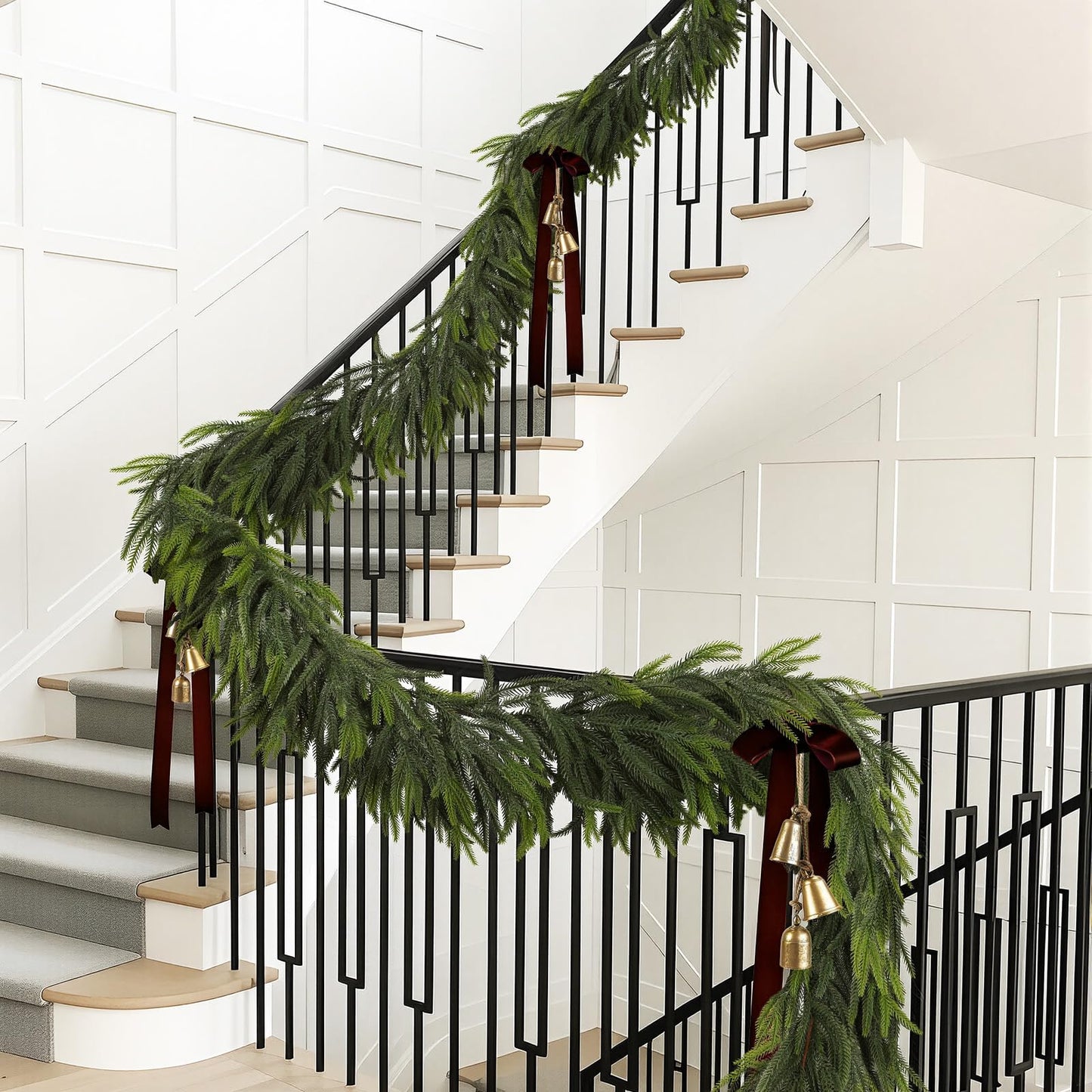 N&T NIETING 12FT Christmas Norfolk Pine Garland Real Touch Pine Artificial Garlands Faux Greenery Garland Winter Christmas Garland for Table Mantle Fireplace Indoor Outdoor Xmas Decorations (1 Pcs)