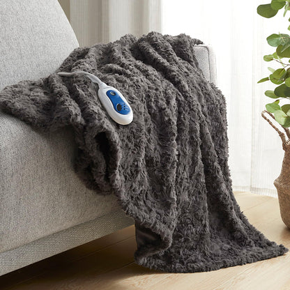 Beautyrest Zuri Reversible Faux Fur to Mink Electric Blanket, Auto Shut Off, Virtually Zero EMF, Multi Heat Setting, UL Certified, Machine Washable, Natural Marble Throw 50x70