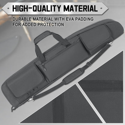 DULCE DOM Double Rifle Case, 38 42 44 inch Soft Gun Tactical Bag for Shooting Range, Movable Divider for 1 or 2 Gears, Multiple Magazine Pouches & Accessory Bags (Gray, 42'')