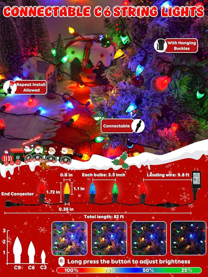 Upgraded 250 LED C6 Connectable Christmas String Lights Multicolor, 82FT Waterproof Christmas Twinkle Light Outdoor, Plug in Fairy Lights Indoor with 13 Modes & Timer for Christmas Tree Decorations