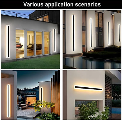 2Pack 59inch Long Outdoor Modern LED Wall Light,45W Waterproof IP65 Warm White 110V led Wall Mount Lighting Fixture Rectangular Black Wall Lights Elegant Frosted White Acrylic Anti Rust