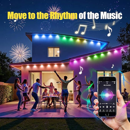 Permanent Outdoor Lights, 50ft RGB+IC Smart LED Lights Outside, IP67 Waterproof Smart Outdoor Decorations with App/Remote Control for Halloween, Christmas, Holiday, Daily, Party
