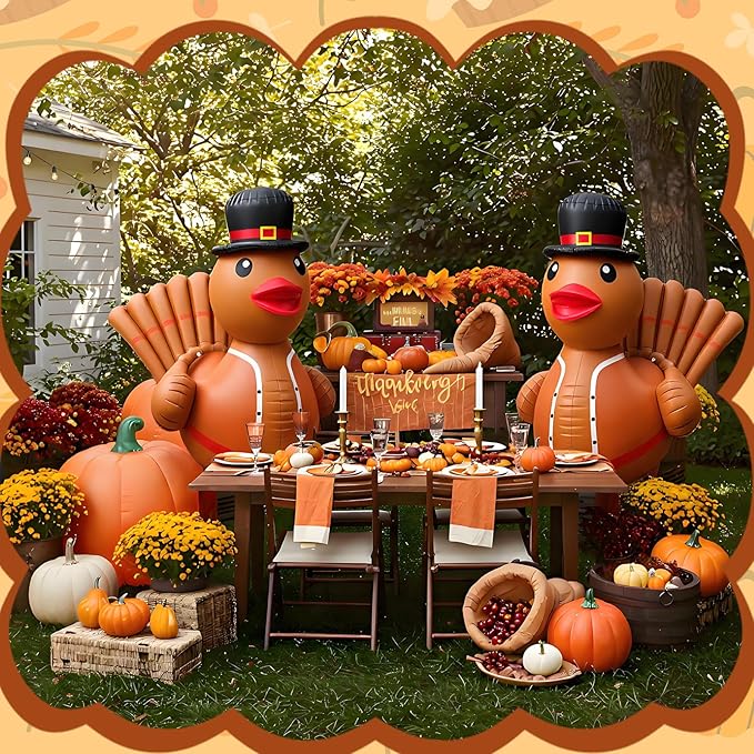Hungdao 2 Pcs 4 Feet PVC Thanksgiving Inflatables Turkey Duck, Giant Thanksgiving Duck with Turkey Tail, Huge Blow up Rubber Decorations for Outdoor Indoor Lawn Pool Float Yard Fall Party Supplies