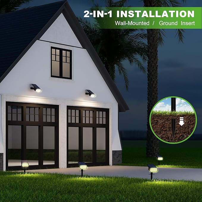 Solar Spot Lights Outdoor Waterproof IP65, 3 Lighting Modes Solar Outdoor Lights for Garden Yard Outside Landscape, 6 Pack Warm